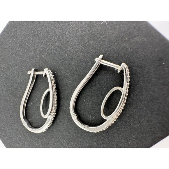 Natural Diamond Loop Hoop Earrings - Picture 8 of 15